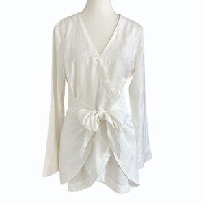 NWT RHYTHM LIVIN WHITE LONG SLEEVE TIE FRONT TUNIC - S